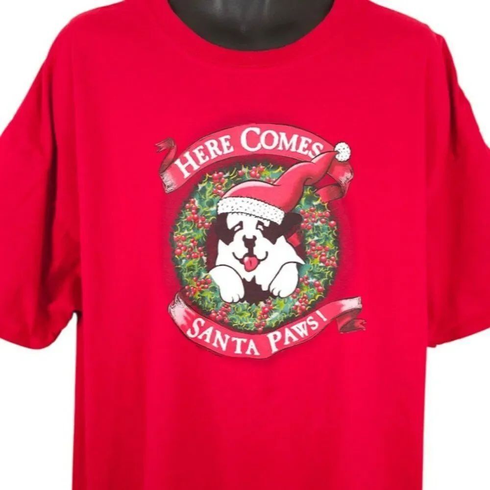 Vintage BigโDog Christmas T Shirt Mens Size 3XL Red Y2K Santa Paws St Bernard